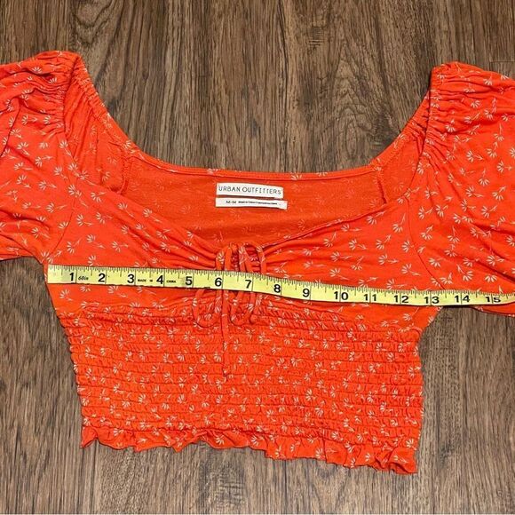 Urban Outfitters Off Shoulder Long Sleeve Crop Top Orange White Floral Medium - Picture 8 of 13